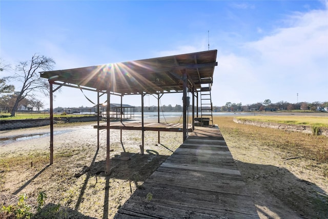 view of dock with a water view