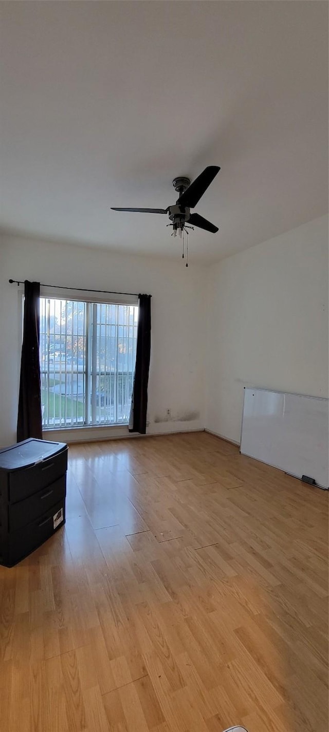 spare room with light hardwood / wood-style floors and ceiling fan