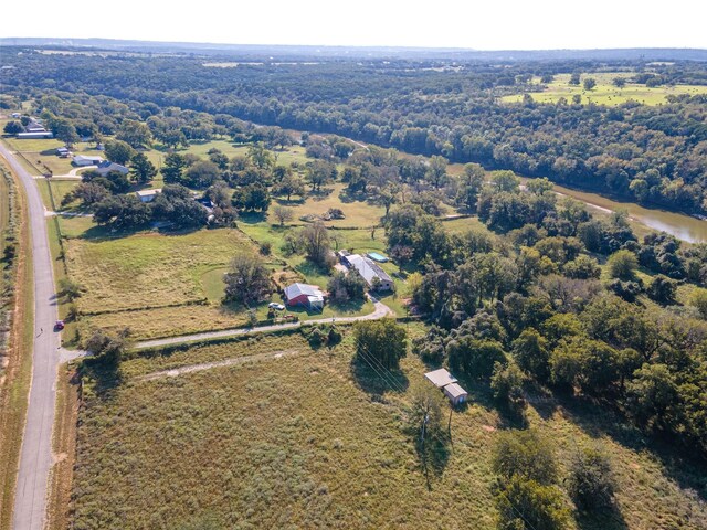 bird's eye view with a water view and a rural view