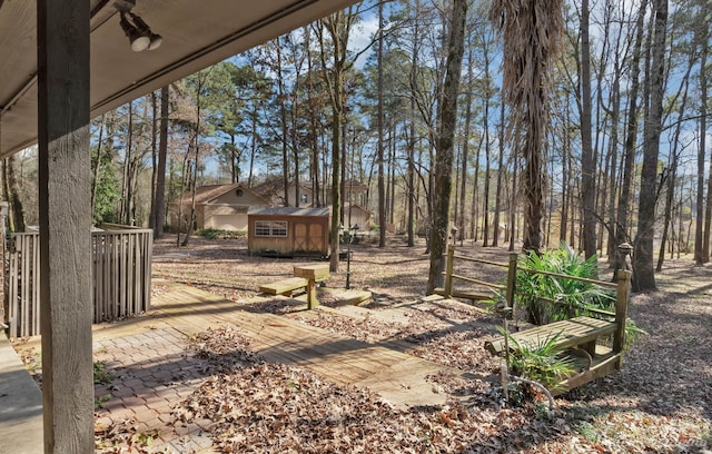 view of yard featuring a shed