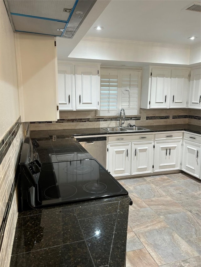 kitchen featuring white cabinetry, sink, electric range, and stainless steel dishwasher