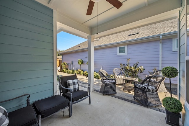 view of patio / terrace with ceiling fan and an outdoor hangout area