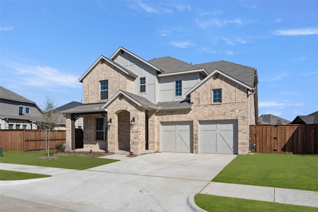 view of front of property featuring a garage and a front yard