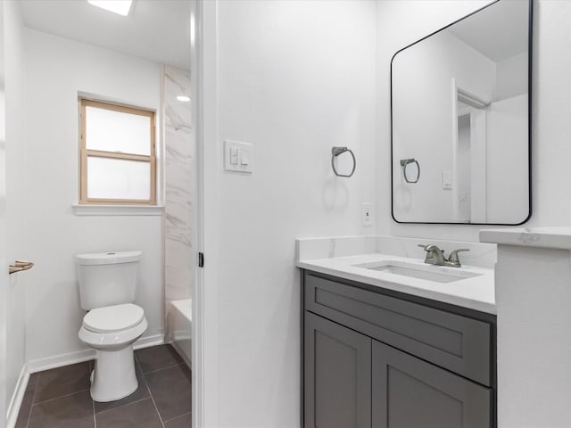 full bathroom featuring shower / bathing tub combination, tile patterned flooring, vanity, and toilet