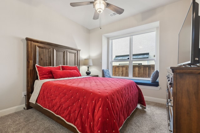 bedroom featuring carpet and ceiling fan