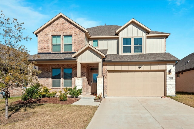 craftsman-style home with a front yard and a garage