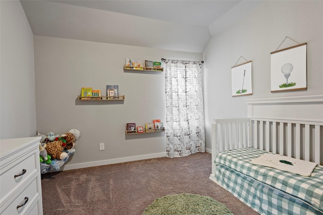 bedroom with carpet and vaulted ceiling