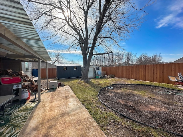 view of yard with a shed