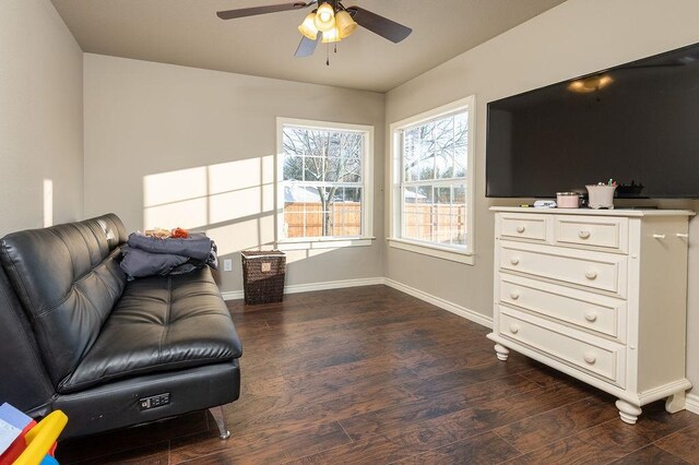 bedroom featuring ceiling fan and dark hardwood / wood-style flooring