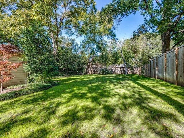 view of yard with a fenced backyard