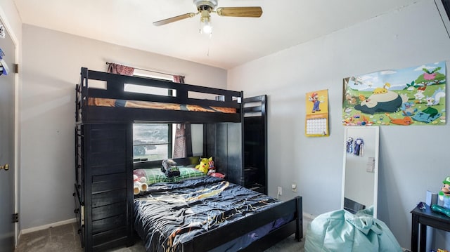 bedroom with carpet flooring and ceiling fan