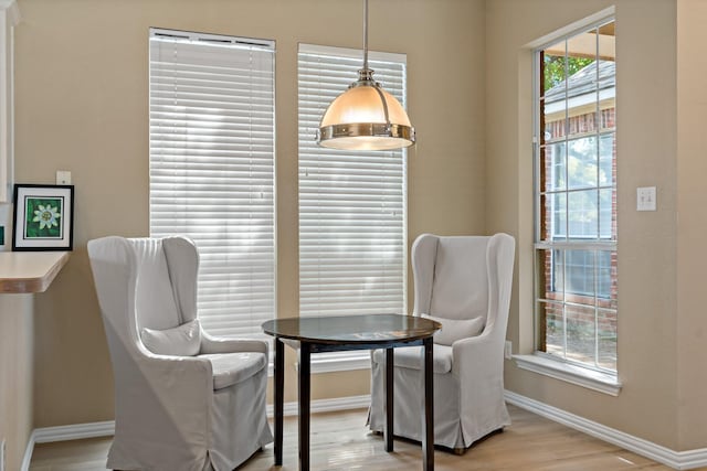 sitting room featuring light hardwood / wood-style flooring