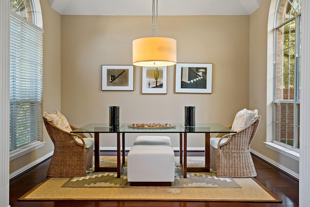 dining area featuring dark hardwood / wood-style flooring