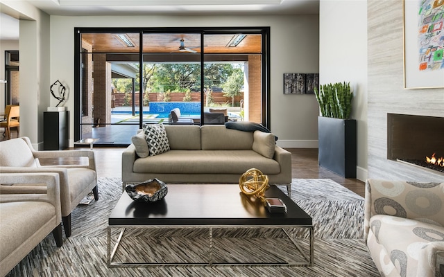 living room with hardwood / wood-style flooring