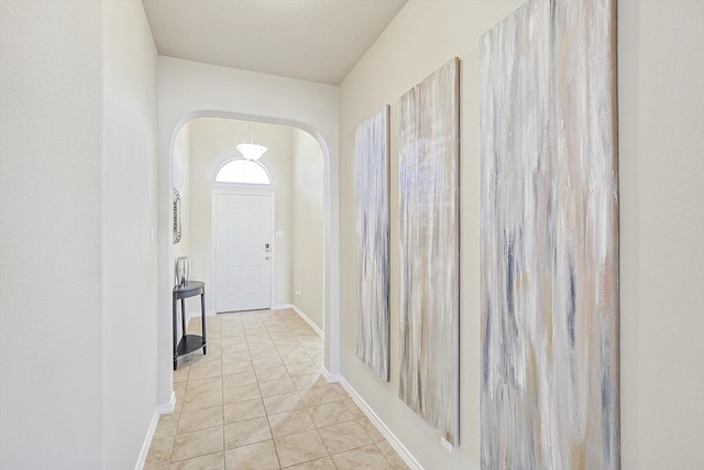 interior space featuring light tile patterned flooring