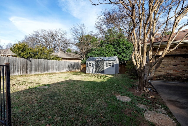 view of yard featuring a shed