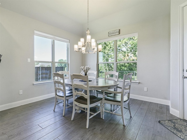 dining room with a chandelier and dark hardwood / wood-style floors