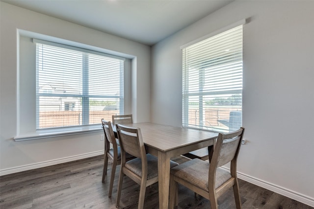 dining space featuring dark wood-type flooring