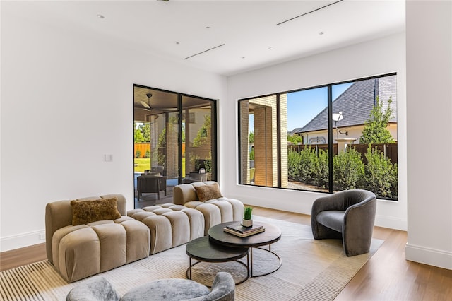 living room with light hardwood / wood-style floors