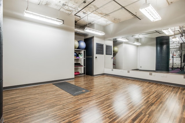 exercise room featuring hardwood / wood-style floors