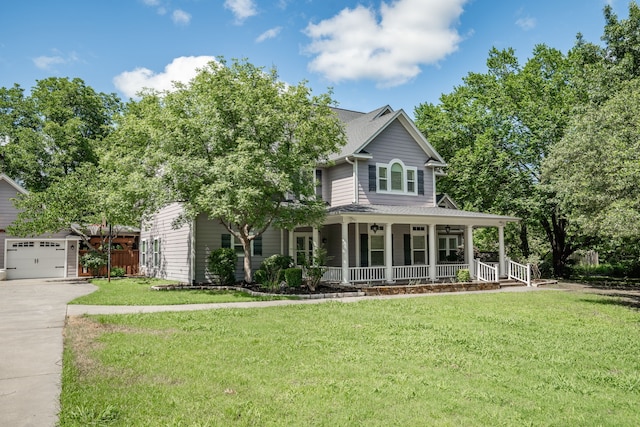 view of front of house with a front yard and covered porch