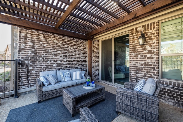 view of patio with outdoor lounge area and a pergola