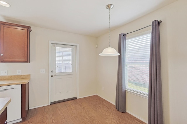 entryway with a healthy amount of sunlight and light hardwood / wood-style flooring