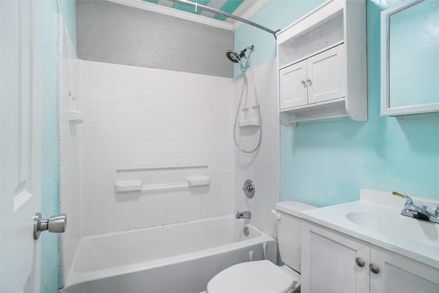 full bathroom with vanity,  shower combination, and toilet