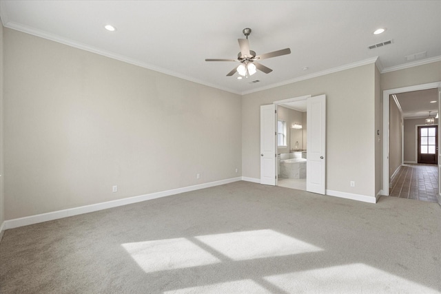 interior space featuring ceiling fan and ornamental molding