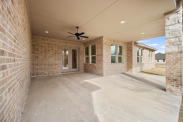 view of patio / terrace with ceiling fan and french doors