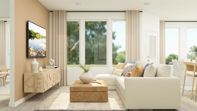 living area with light hardwood / wood-style floors