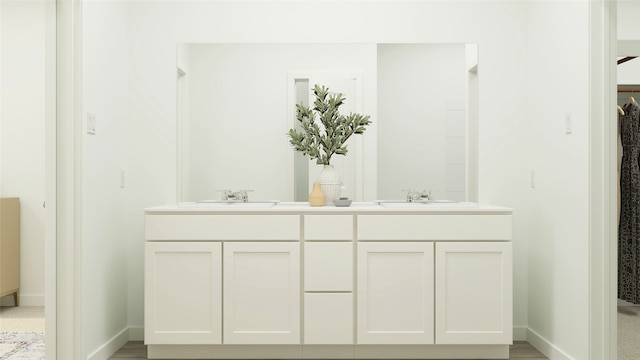 bathroom featuring vanity and wood-type flooring