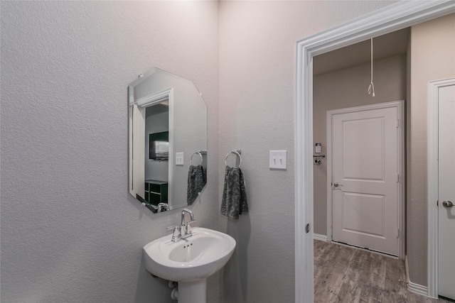 bathroom with sink and hardwood / wood-style flooring