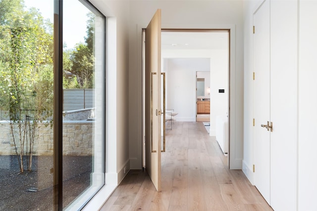 hall with light hardwood / wood-style floors