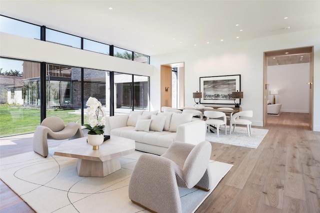 living room featuring light wood-type flooring