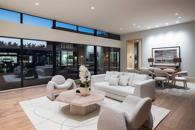 living room featuring light wood-type flooring