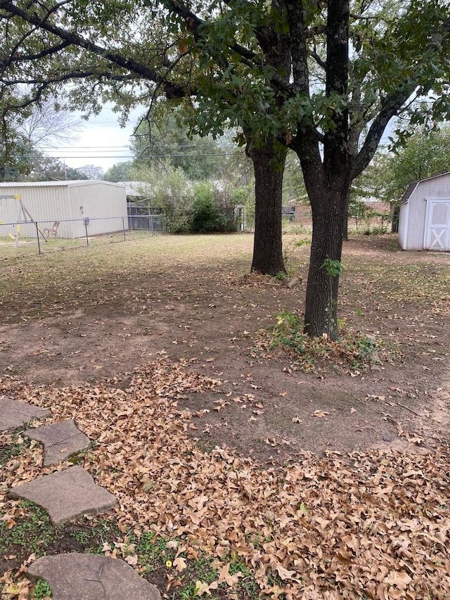 view of yard featuring a storage shed