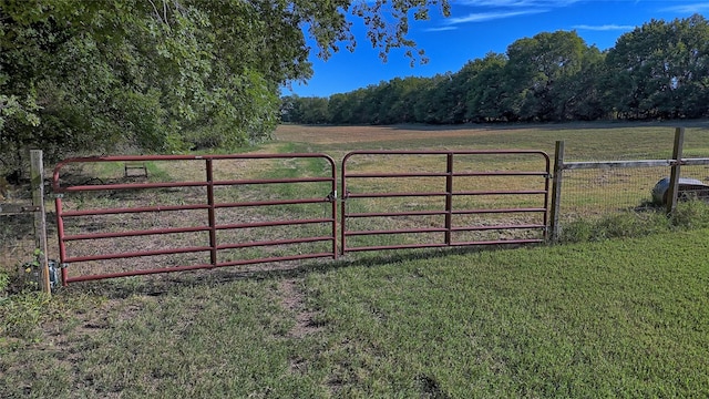 view of gate featuring a yard and a rural view