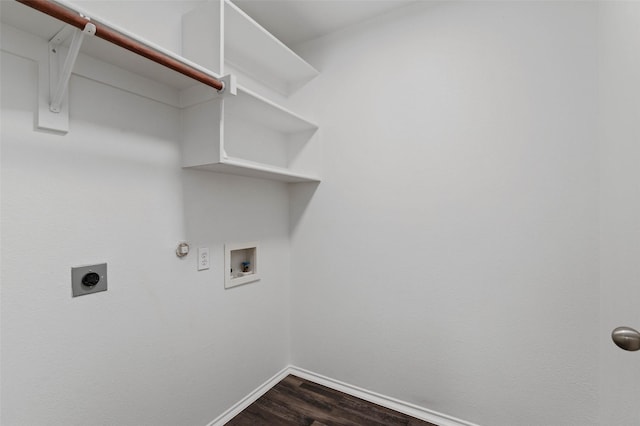 washroom with electric dryer hookup, gas dryer hookup, washer hookup, and dark hardwood / wood-style floors