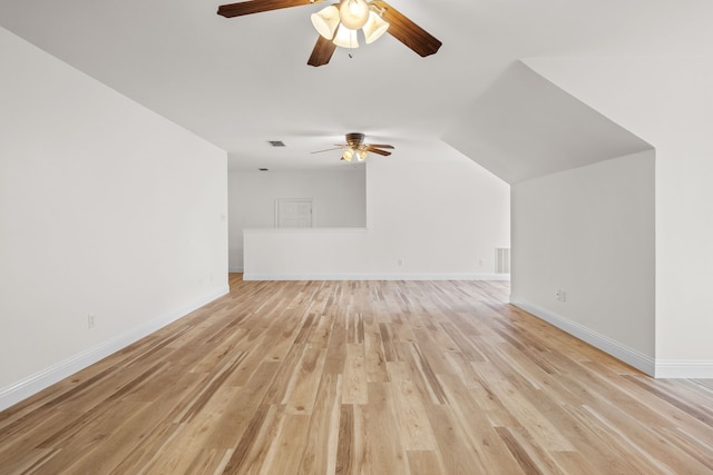 unfurnished living room featuring ceiling fan and light hardwood / wood-style flooring