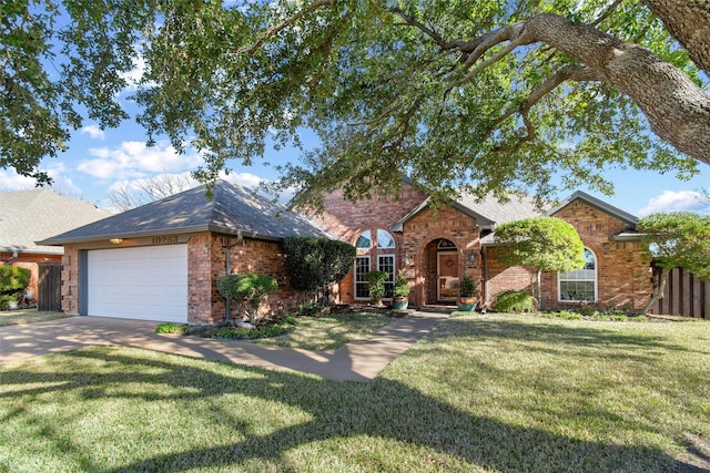 view of front of house with a front lawn and a garage