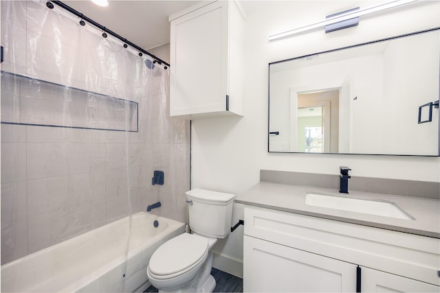 full bathroom featuring vanity, toilet, and shower / bath combo with shower curtain