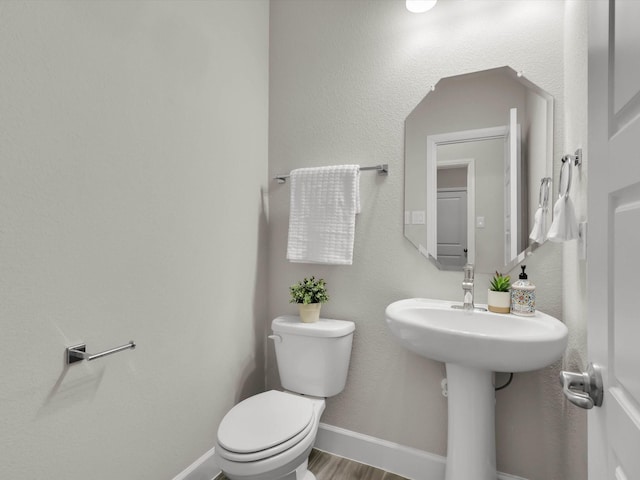 bathroom with wood-type flooring and toilet