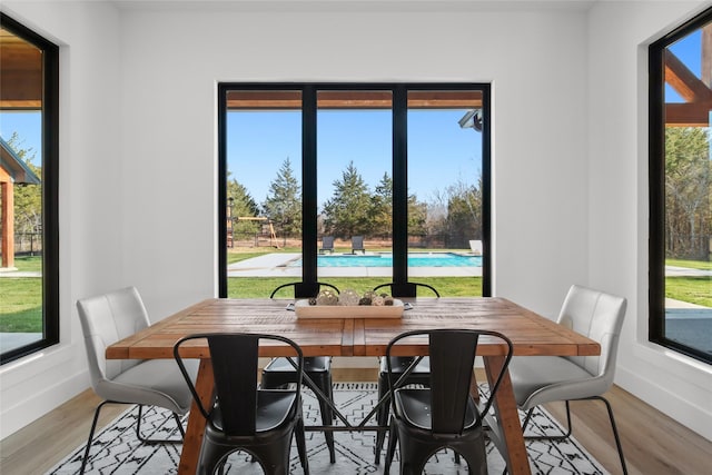 dining space featuring light hardwood / wood-style floors