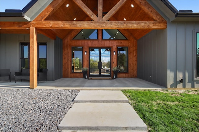 property entrance with a patio