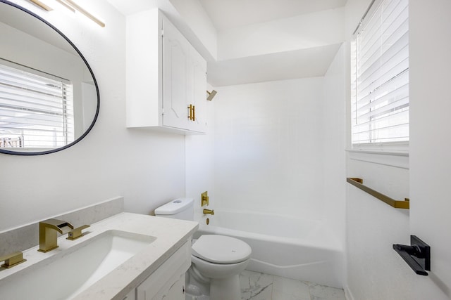 full bathroom with vanity, shower / bathtub combination, and toilet