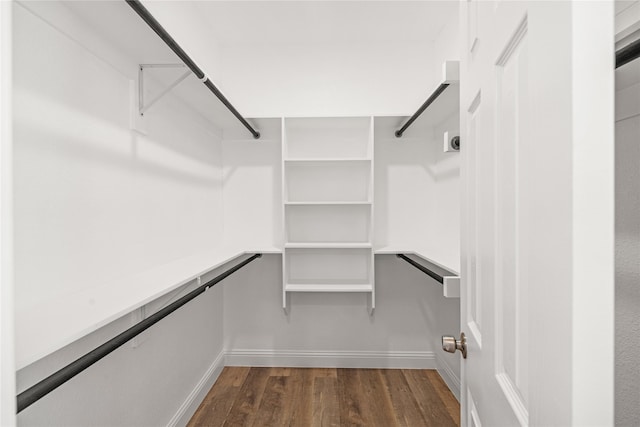 spacious closet with dark wood-type flooring