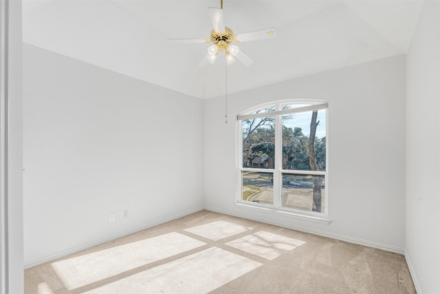 empty room with light carpet and ceiling fan