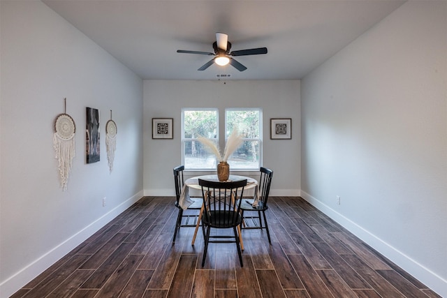 dining room featuring ceiling fan