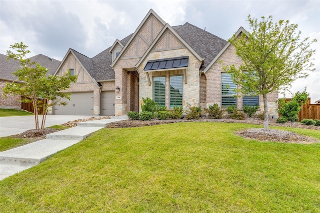 view of front of house featuring a front yard and a garage